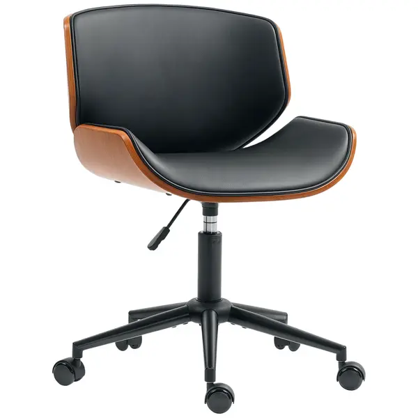 HOMCOM Scaun Homeoffice din piele ecologică reglabil pe înălțime scaun rotativ până la 135 kg 52 x 54 x 74-84 cm Negru+Maro nucă | Aosom Romania