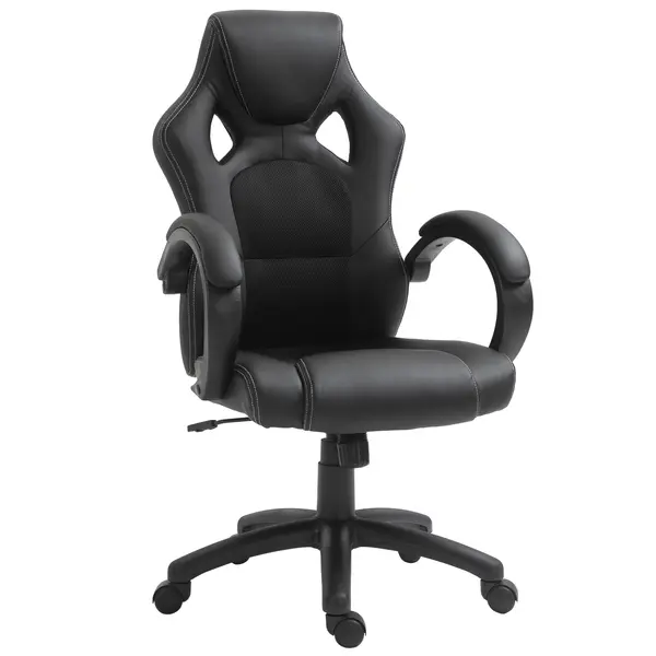 HOMCOM Scaun pentru birou, cu roti rotative la 360°, scaun gaming, inaltimea reglabila, Negru | Aosom Romania