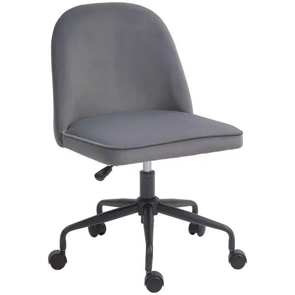 HOMCOM Scaun pentru Birou, Scaun din Catifea, Scaun Reglabil pe Înălțime cu Roți Pivotante și Spătar Central, 52x52x80-88 cm, Gri | Aosom Romania