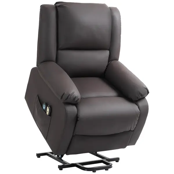 HOMCOM Scaun Reclinabil cu Masaj prin Vibrații și Căldură, Scaun cu Telecomandă și Buzunar Lateral, 89x93x105 cm, Maro Închis | Aosom Romania