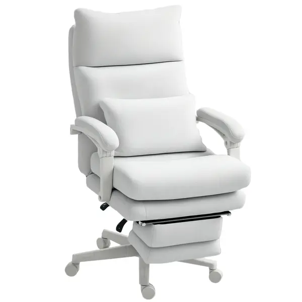 HOMCOM Scaun rotativ, aspect de in, ajustabil în înălțime, cu înclinare de 160 de grade, suport pentru picioare, crem | Aosom Romania