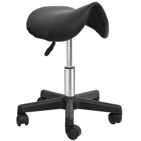 HOMCOM Scaun Rotativ cu Roți, Scaun pentru Coafor și Estetician cu Înălțime Ajustabilă, Tapițat cu Piele Ecologică, 35x38x43-55 cm, Negru