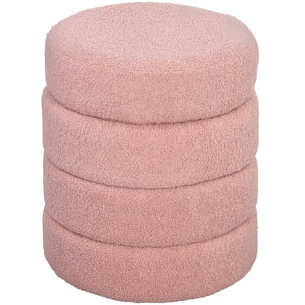 HOMCOM Scaun, rotund, fleece de teddy, până la 120 kg, Φ40x45 cm, Roz | Aosom Romania