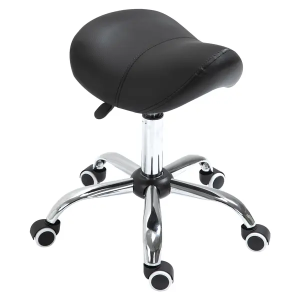 HOMCOM Scaun Taburet Rotativ cu Șa, Roți și Înălțime Reglabilă pentru Estetiști și Tatuatori, 52 x 53 x 49-61 cm, Negru | Aosom Romania