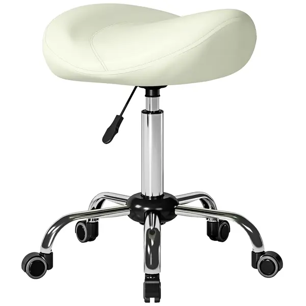 HOMCOM Scaun tip șa, scaun cu roți reglabil cu piele PU pentru masaj, spa, clinică, înfrumusețare și tatuaje, cremă | Aosom Romania
