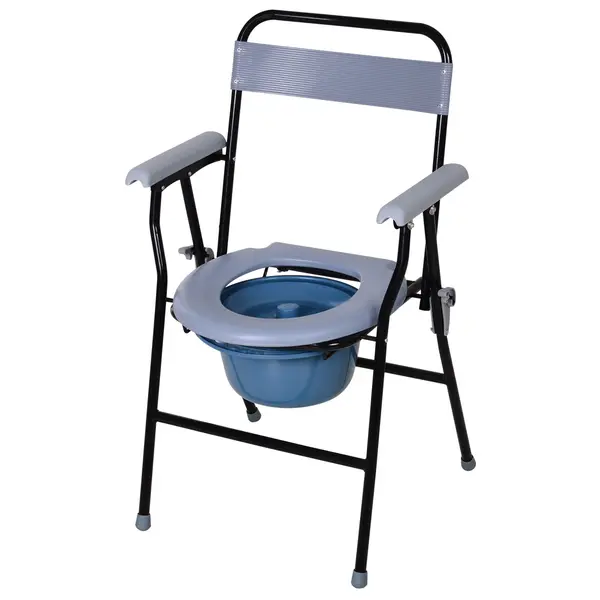 HOMCOM Scaun Toaletă Pliabil cu Găleată Detașabilă pentru Vârstnici și Persoane cu Dizabilități, Scaun WC, 52x50x75 cm, Negru | Aosom Romania