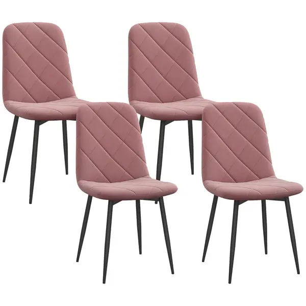 HOMCOM Scaune de Dining Set 4 Bucăți Scaun de Bucătărie cu Spătar, Imitație Catifea, Scaun 45 x 54 x 87 cm Roz | Aosom Romania