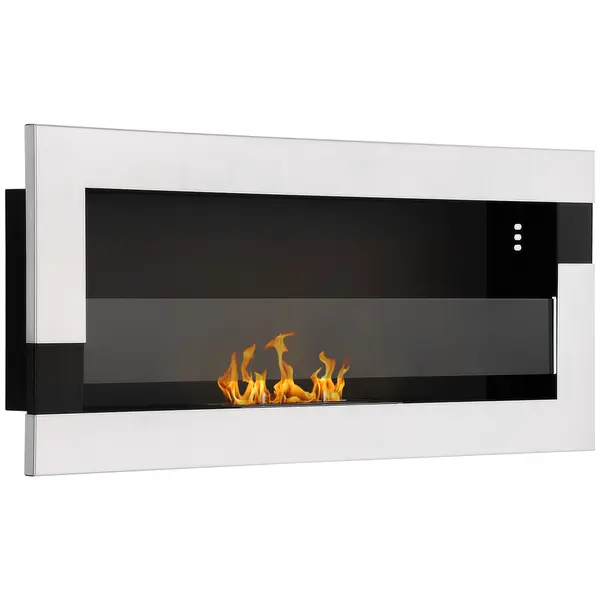 HOMCOM Semineu cu bioetanol soba cu bietanol pe perete aparat de incalzire din otel inoxidabil, 90x16x40cm, argintiu | AOSOM RO
