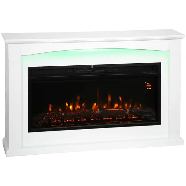 HOMCOM Șemineu electric 1000W/2000W, șemineu decorativ fals, efect flacără cu 5 niveluri reglabile, 121x25x77cm, alb | Aosom Romania