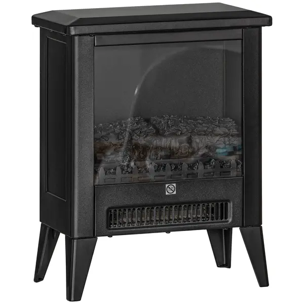 HOMCOM Șemineu Electric cu Efect Flacără 3D pe 3 Intensități, Oprire Automată, Încălzire Reglabilă, 36x21x47 cm, Negru | Aosom Romania