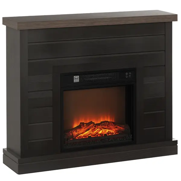 HOMCOM Șemineu Electric cu Flacără 3D, Oprire Automată, Încălzire Reglabilă și Temporizator, 96,5x22x81,7 cm, Maro | Aosom Romania