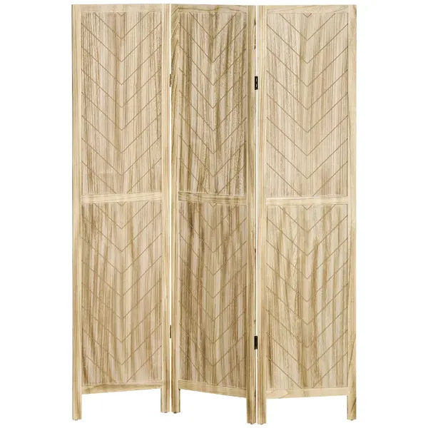 HOMCOM Separator de Cameră cu 3 Panouri, Ecran de Confidențialitate Pliabil Portabil pentru Interior din Lemn Masiv, Despărțitor de Perete, 120x170x1.6 cm, Natural