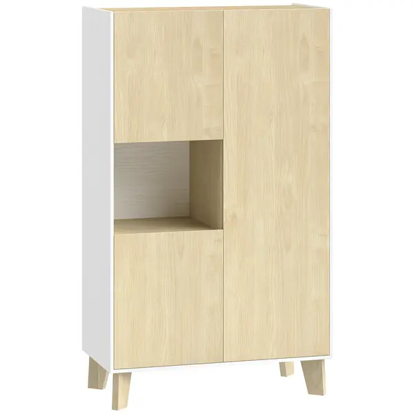 HOMCOM Servantă de Bucătărie, Mobilier de Bucătărie cu 6 Compartimente cu Uși Soft Close pentru Living, Sufragerie, Alb și Lemn | Aosom Romania