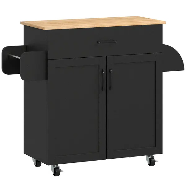 HOMCOM Servantă/insulă de bucătărie cu multiple spații sertar dulap 2 uși cu poliță reglabilă 105 x 36 x 85 cm negru | Aosom Romania