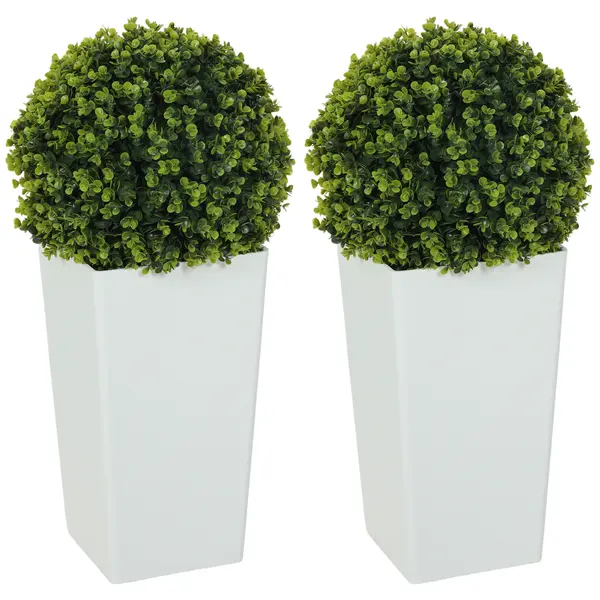 HOMCOM Set 2 bile artificiale eucalipt 65 cm plantă artificială cu protecție UV, 330 frunze în ghiveci, verde | Aosom Romania