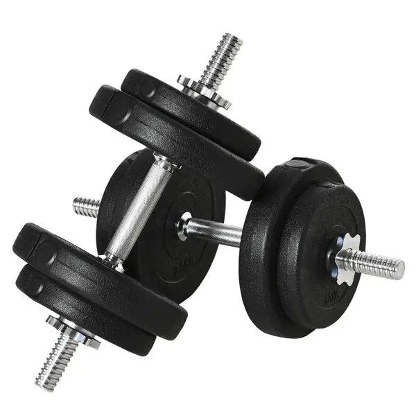 HOMCOM Set 2 Gantere Greutăți de 25 kg Total cu 12 Discuri din Oțel și Plastic, 43x18x7,5 cm, Negru | Aosom Romania