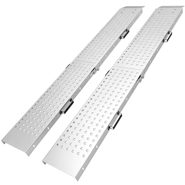 HOMCOM Set 2 Rampe de Încărcare Pliabile, 180x25,5 cm, 400kg, pentru Moto/ATV/Remorcă/Pick-Up, Argintiu | Aosom Romania