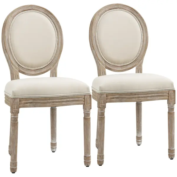 HOMCOM Set 2 Scaune Capitonate Vintage, Design Elegant, pentru Living sau Sufragerie, Albe | Aosom Romania
