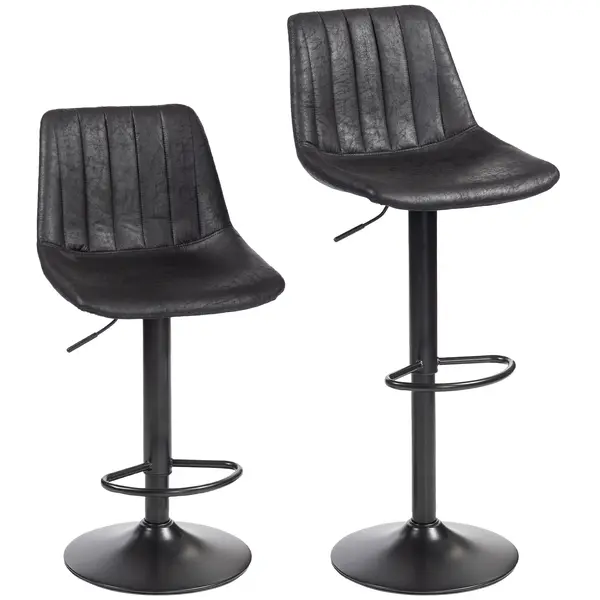 HOMCOM Set 2 scaune de bar cu design retro, incl. suport pentru picioare, reglabil pe înălțime, piston cu gaz, Negru | Aosom Romania