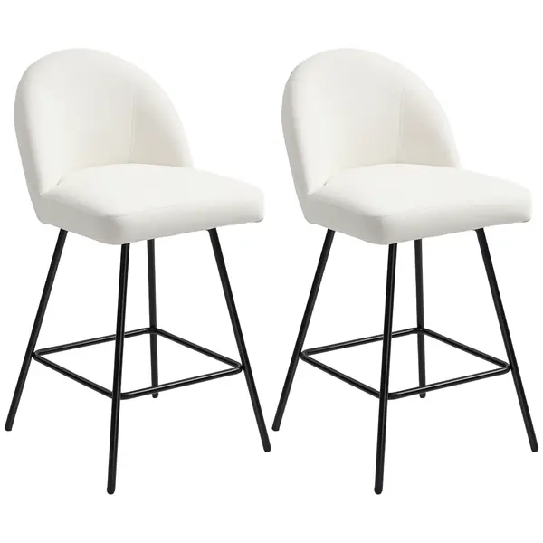 HOMCOM Set 2 Scaune de Bar cu Spătar din Catifea și Suport pentru Picioare, 48.5x56x92 cm, Alb Crem | Aosom Romania