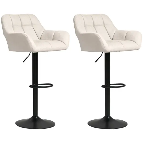 HOMCOM Set 2 scaune de bar Design retro reglabile pe înălțime piele ecologică aspect de in Cremă + Negru | Aosom Romania