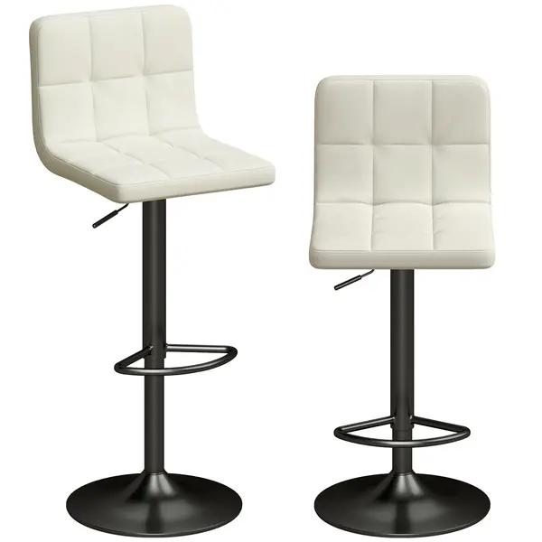 HOMCOM Set 2 Scaune de Bar din Piele PU cu Suport pentru Picioare, Scaune Rotative, Bucătărie, Crem | Aosom Romania