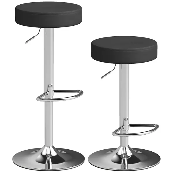HOMCOM Set 2 Scaune de Bar din Piele PU, Rotative, Înălțime Reglabilă pentru Bucătărie, Negru | Aosom Romania