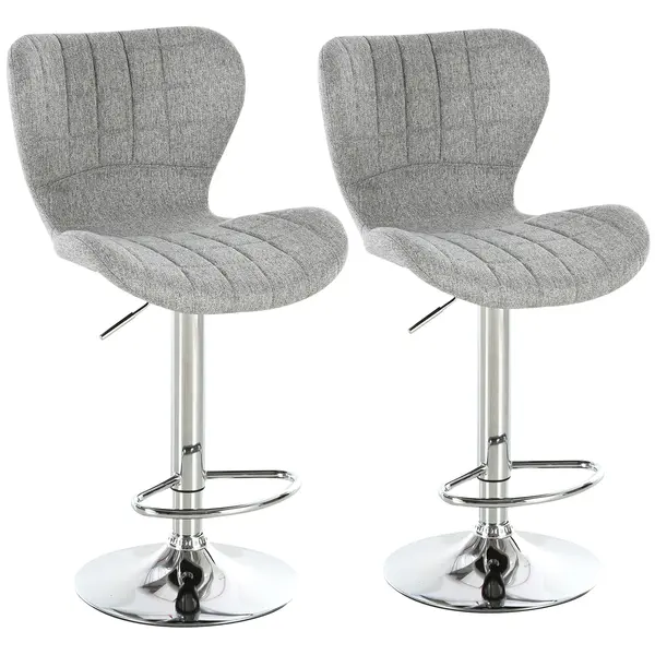 HOMCOM Set 2 Scaune de Bar Rotative cu Înălțime Reglabilă, Tetieră pentru Picioare și Spătar, 47x51,5x111,5 cm, Gri | Aosom Romania