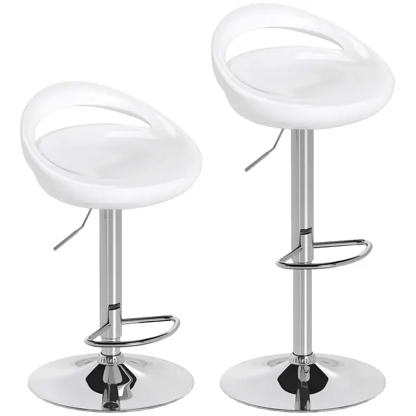 HOMCOM Set 2 Scaune de Bar Rotative cu Suport pentru Picioare și Înălțime Reglabilă, 46x41x76-96 cm, Alb | Aosom Romania