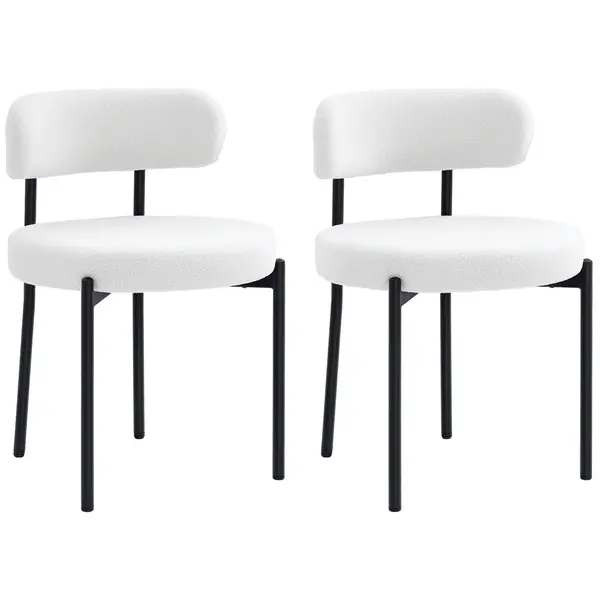 HOMCOM Set 2 scaune de dining, Captușire în Fleece, Scaune cu șezut captusit, Picioare din Metal, Crem | Aosom Romania