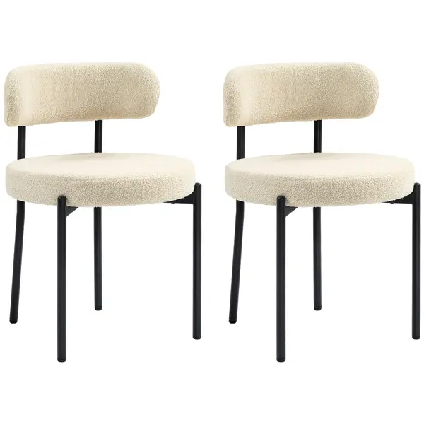HOMCOM Set 2 Scaune de Dining Moderne din Tesătură Sherpa, Bej | Aosom Romania
