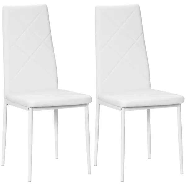 HOMCOM Set 2 Scaune de Sufragerie Tapițate cu Spătar Înalt, Picioare Antiderapante și Picioare din Oțel, 41x50x97 cm, Alb | Aosom Romania