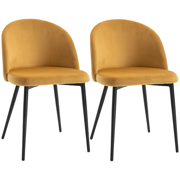 HOMCOM Set 2 Scaune Elegante pentru Sufragerie și Bucătărie Tapitate cu Catifea Galbenă Design Confortabil 49x50x77 cm | Aosom Romania