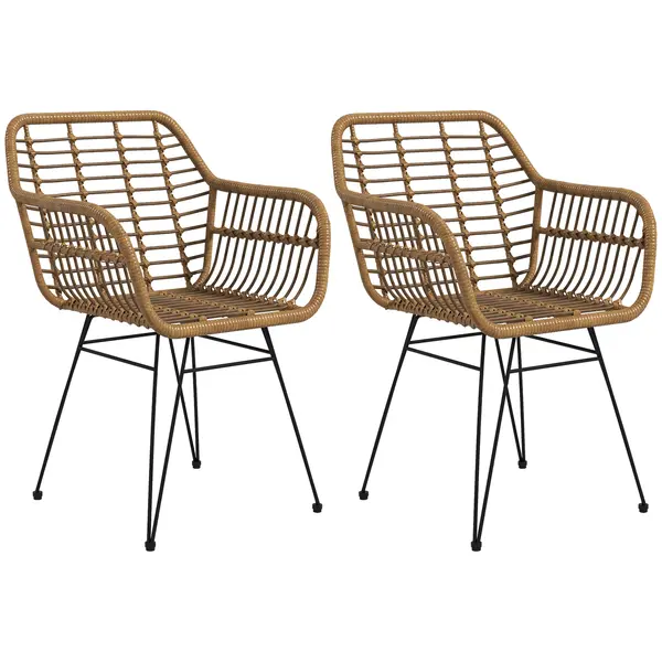 HOMCOM Set 2 Scaune în stil Boho, Scaune de bucătărie, Ratan PE, 56 x 60 x 79 cm, Natur + Negru | Aosom Romania