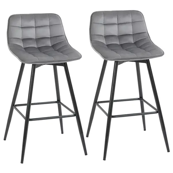 HOMCOM Set 2 Scaune Înalte în Stil Nordic cu Spătar și Suport pentru Picioare, 45x47x88 cm, Gri | Aosom Romania