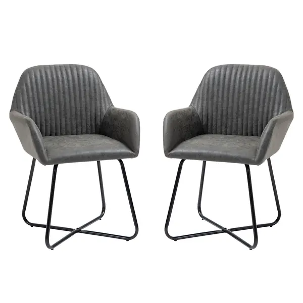 HOMCOM Set 2 Scaune Moderne Tapitate Imitație Piele Gri pentru Sufragerie Bucătărie sau Living 60x56.5x85cm | Aosom Romania