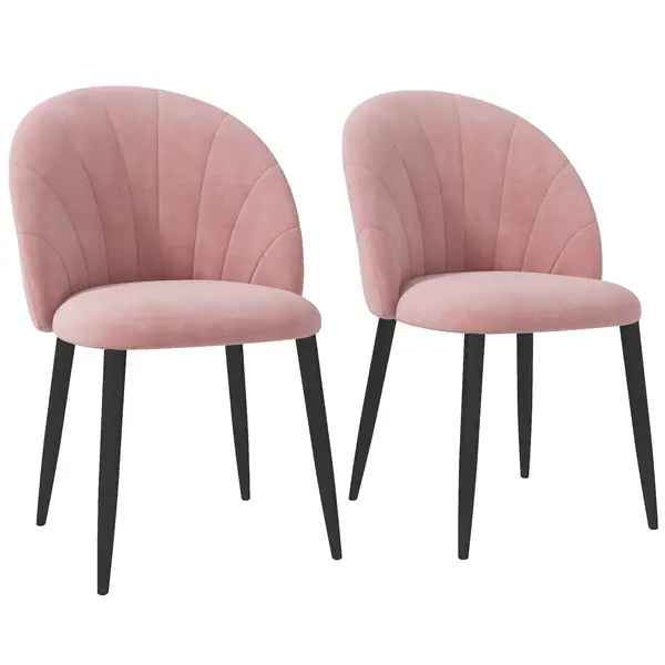 HOMCOM Set 2 Scaune Tapițate cu Design Nordic și Ergonomic, Scaune Bucatarie și Living din Catifea, 52x54x79 cm, Roz | Aosom Romania