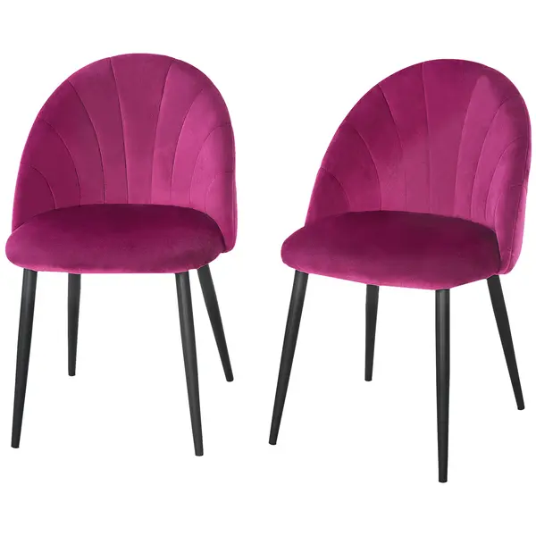 Homcom Set 2 Scaune Tapițate, cu Spătar Curbat Elegant și Picioare Metalice, 52x54x80 cm, Roz | Aosom Romania