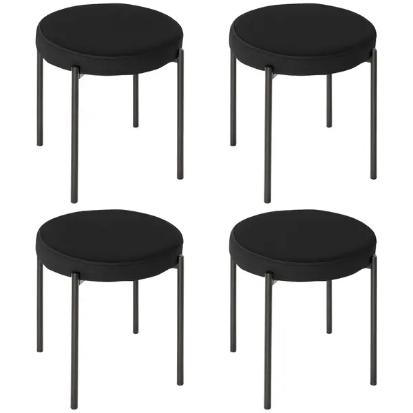 HOMCOM Set 4 Scaune Joase și Rotunde cu Suprafață de Șezut Suprapozabilă din Metal și Țesătură, 41,5x41,5x46 cm, Negru | Aosom Romania