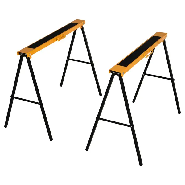 HOMCOM Set de 2 Capre Pliabile din Metal cu Suprafață Antiderapantă din EVA pentru Tăiere Lemn, Capacitate 125kg, Portocaliu și Negru | Aosom Romania