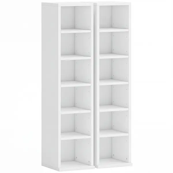 HOMCOM Set de 2 etajere coloane dulap pentru depozitare CD-DVD 12 compartimente 21 x 22,5 x 88,5 cm capacitate 204 CD-uri alb | Aosom Romania