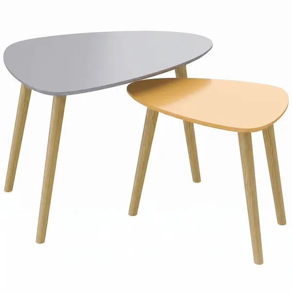 HOMCOM Set de 2 mese de cafea gigogne design scandinav picioare din lemn și blat din lemn, gri și galben | Aosom Romania
