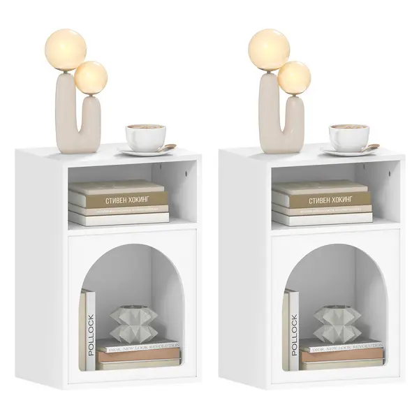 HOMCOM Set de 2 mese de noapte, masă de noapte cu compartimente deschise, design arcuit, 40 x 30 x 60 cm, alb | Aosom Romania