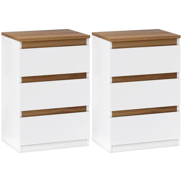 HOMCOM Set de 2 Mesite de Noapte Înguste de 3 Sertare Comode pentru Sufragerie Hol 40x30x59,5 cm Alb | Aosom Romania