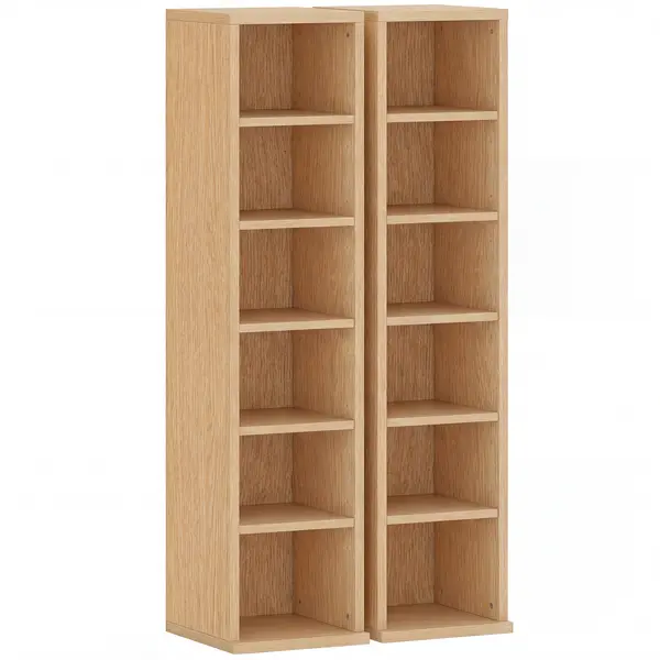 HOMCOM Set de 2 Mobili Suport CD cu Polițe Reglabile, Raft pentru 204 CD-uri Compact, Mobilier cu 12 Compartimente, pentru Living, Dormitor, Birou, 21x22,5x88,5cm, Culoare Lemn | Aosom Romania