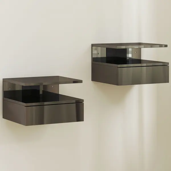 HOMCOM Set de 2 Noptiere Moderne Suspendate pentru Dormitor cu Sertar și Raft, 35x32x22,5 cm, Negru Lucios | Aosom Romania