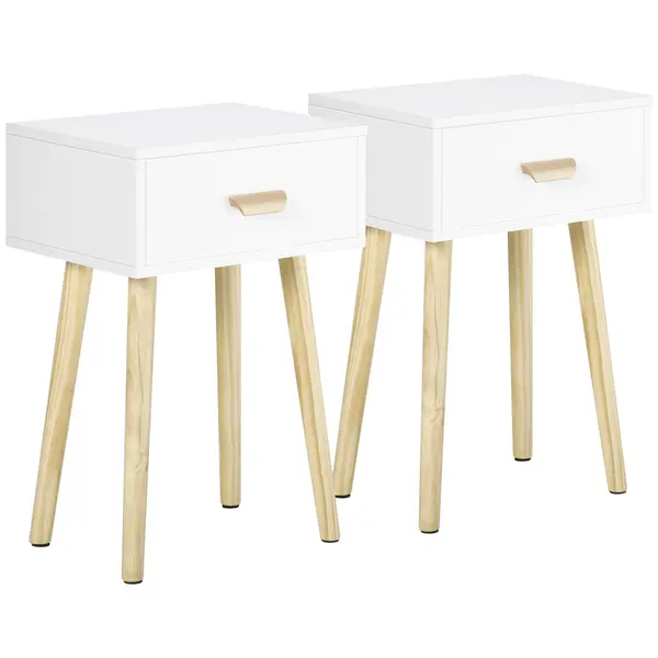 HOMCOM Set de 2 Noptiere pentru Dormitor cu Sertar, Pereche de Noptiere Moderne din Lemn, Măsuțe pentru Canapea, Living, Cameră de Zi și Dormitor, 40.5x30.5x60 cm, Culoare Stejar și Alb | Aosom Romania