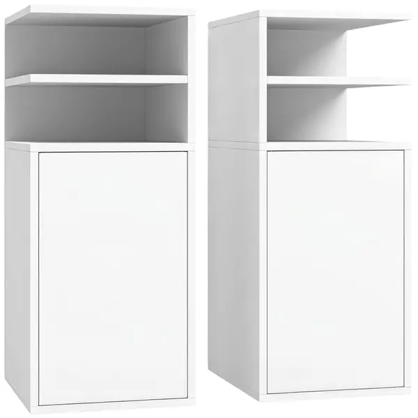 HOMCOM Set de 2 Noptiere pentru Dormitor cu Ușă Compartimente Deschise pentru Spații Reduse 25x30x60 cm Alb | Aosom Romania