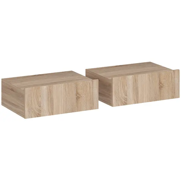 HOMCOM Set de 2 Noptiere Suspendate cu Sertar, Pereche de Noptiere Moderne din Lemn, Mese Laterale pentru Canapea, Living și Dormitor, 40x30x15 cm, Stejar | Aosom Romania