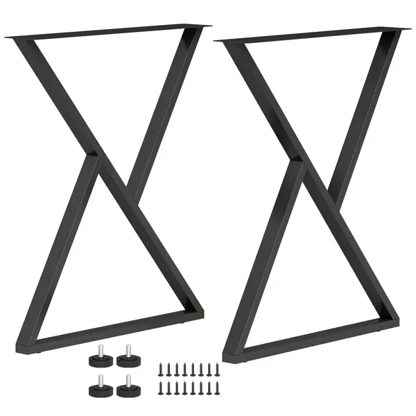 HOMCOM Set de 2 picioare de masă din oțel în formă de X pentru mobilier industrial cu tălpi reglabile și șuruburi, negru | Aosom Romania